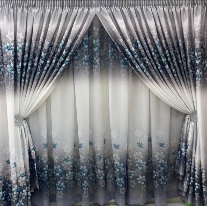 FLORAL OMBRE CURTAIN SET- GREY