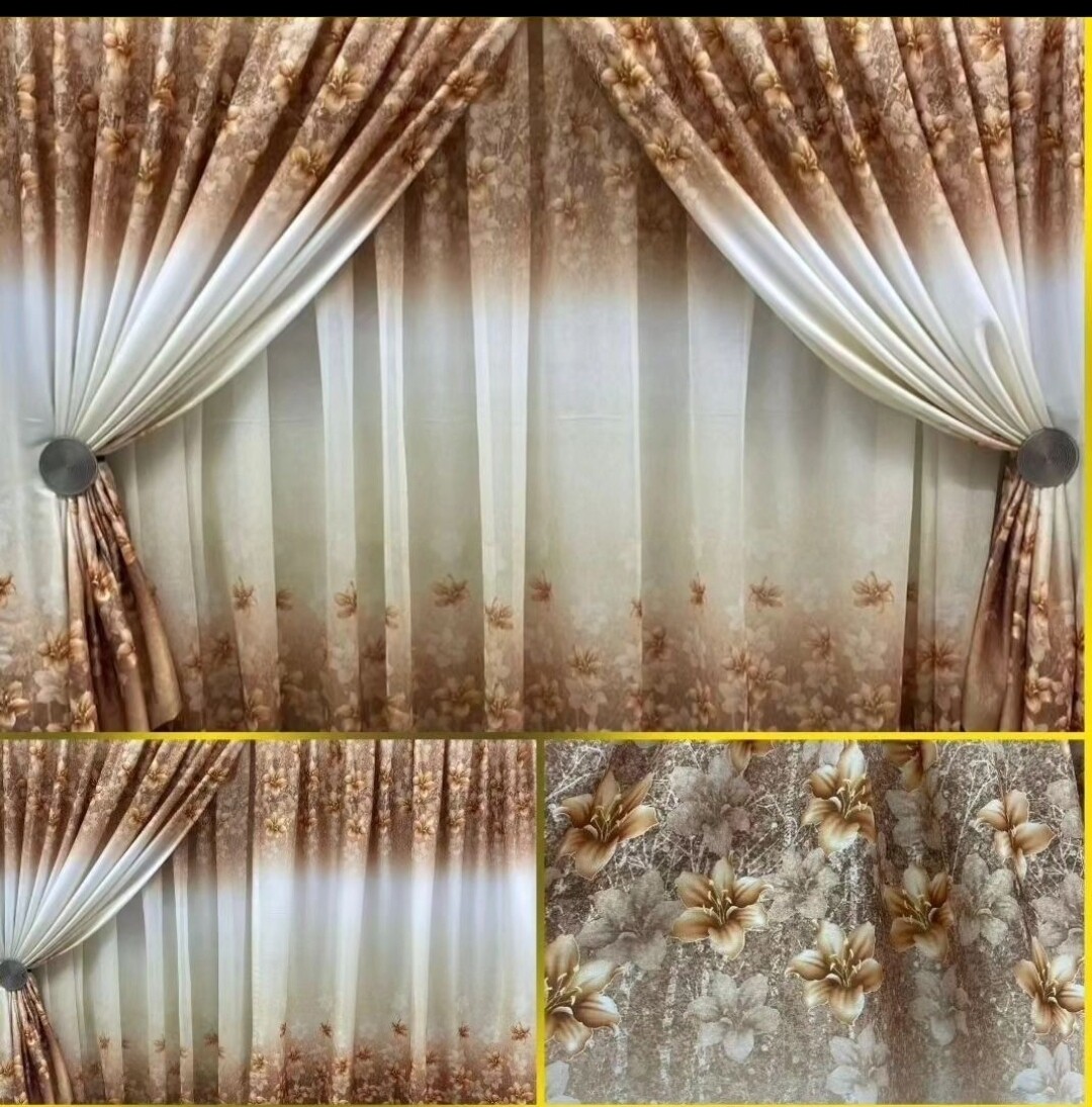 FLORAL OMBRE CURTAIN SET- GOLD