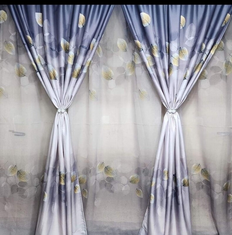 FOLLIATE CURTAIN SET- GREY