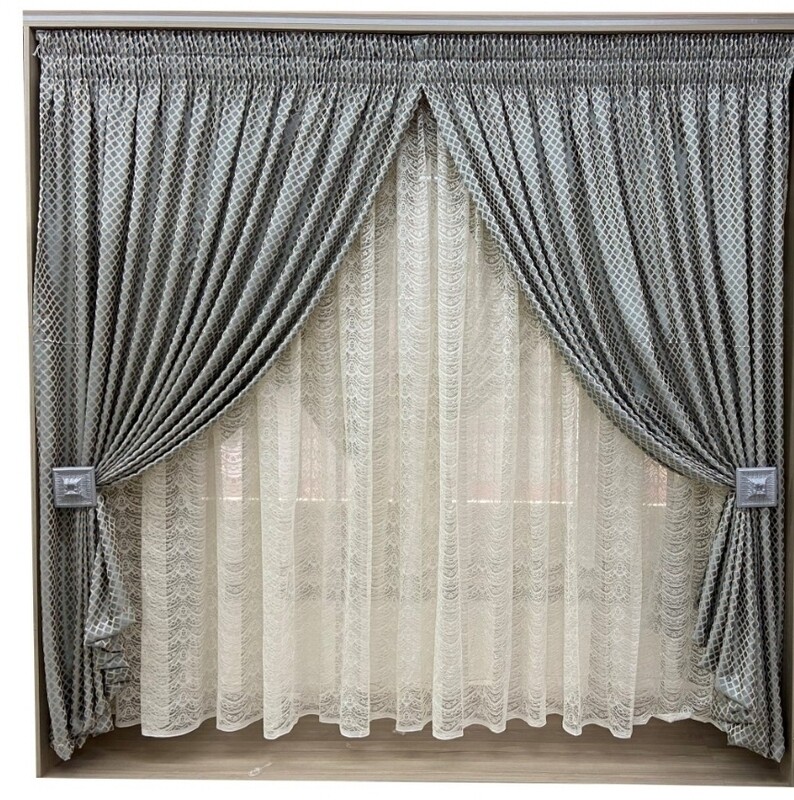 DIAMOND CURTAIN SET- DUCK EGG