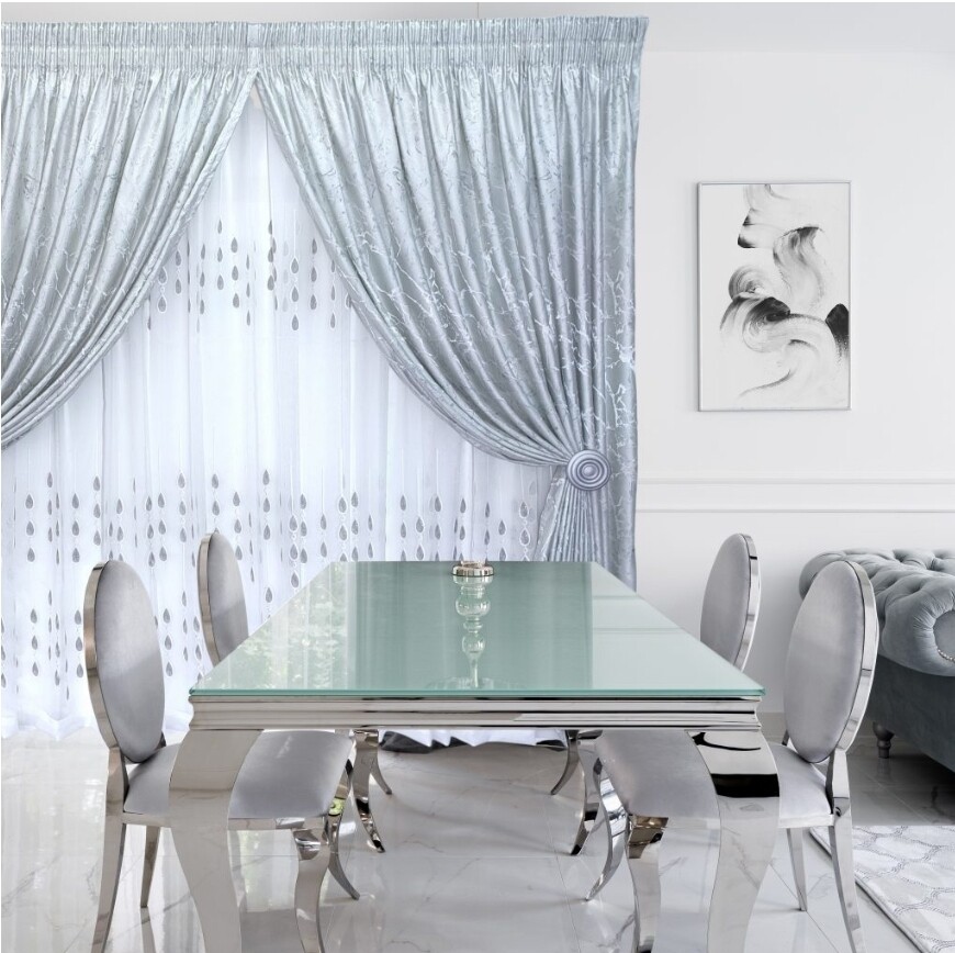 SILVER VELVET MARBLE CURTAIN SET