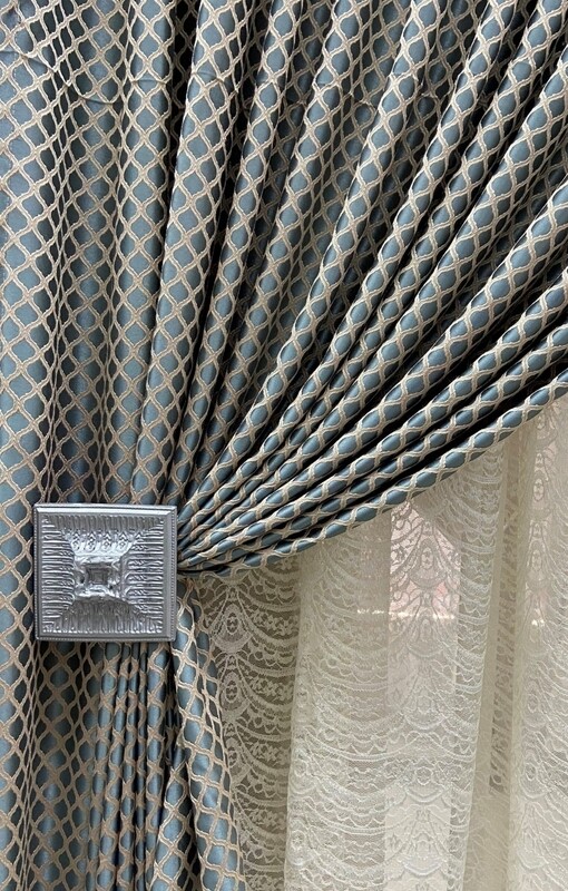 DIAMOND CURTAIN SET- DUCK EGG