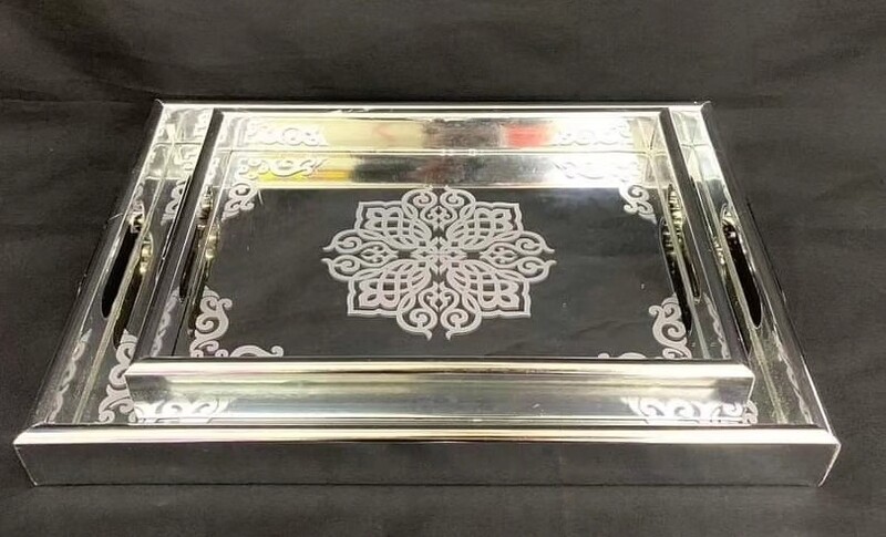SILVER MIRROR TRAY SET