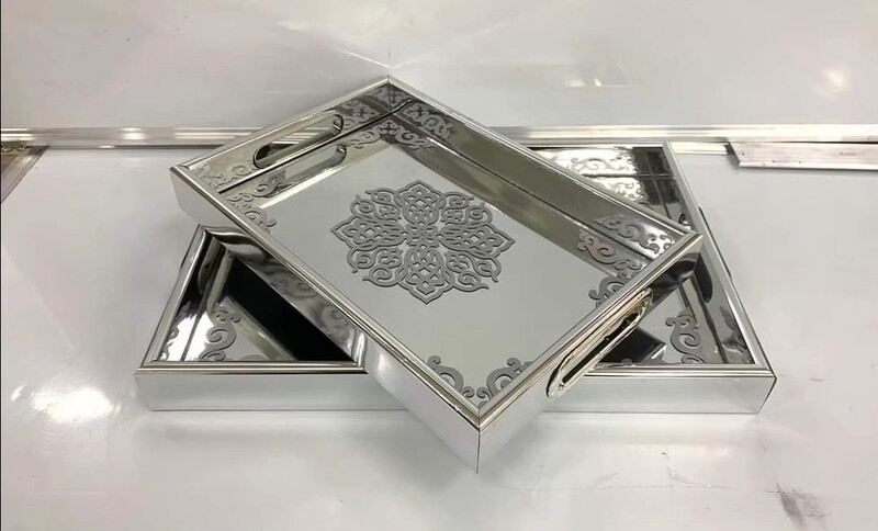 SILVER MIRROR TRAY SET