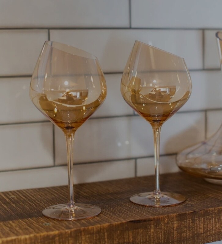 SLANTED WINE GLASSES- ROSE GOLD