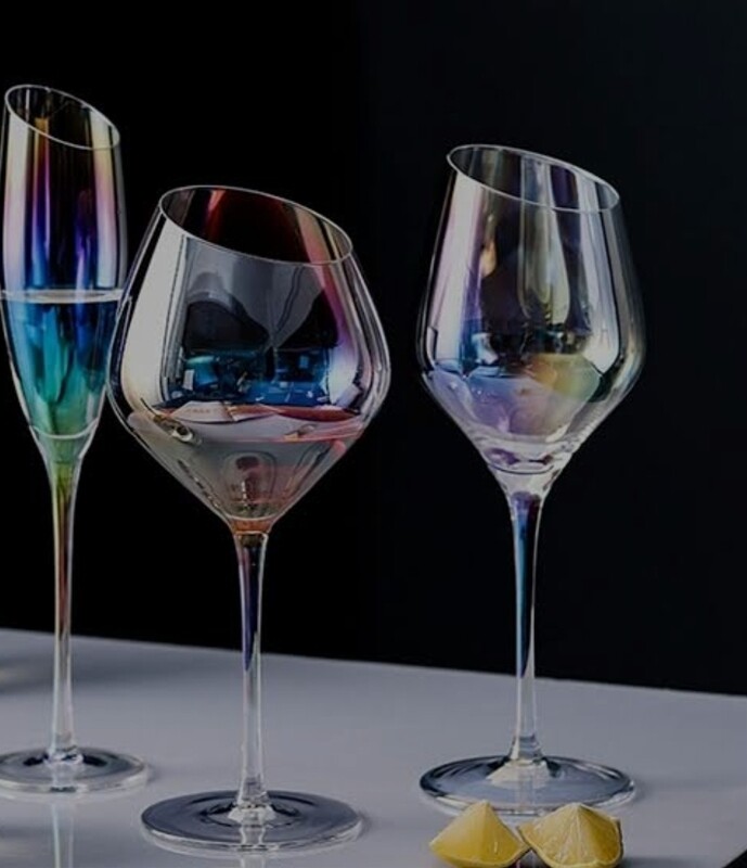 SLANTED WINE GLASSES- PEARL RAINBOW