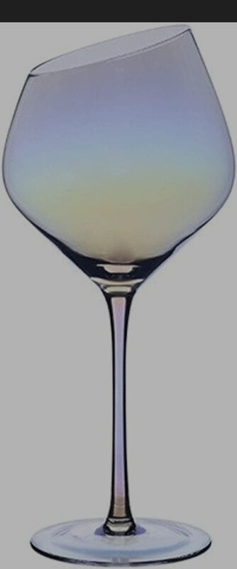 SLANTED WINE GLASSES- PEARL RAINBOW