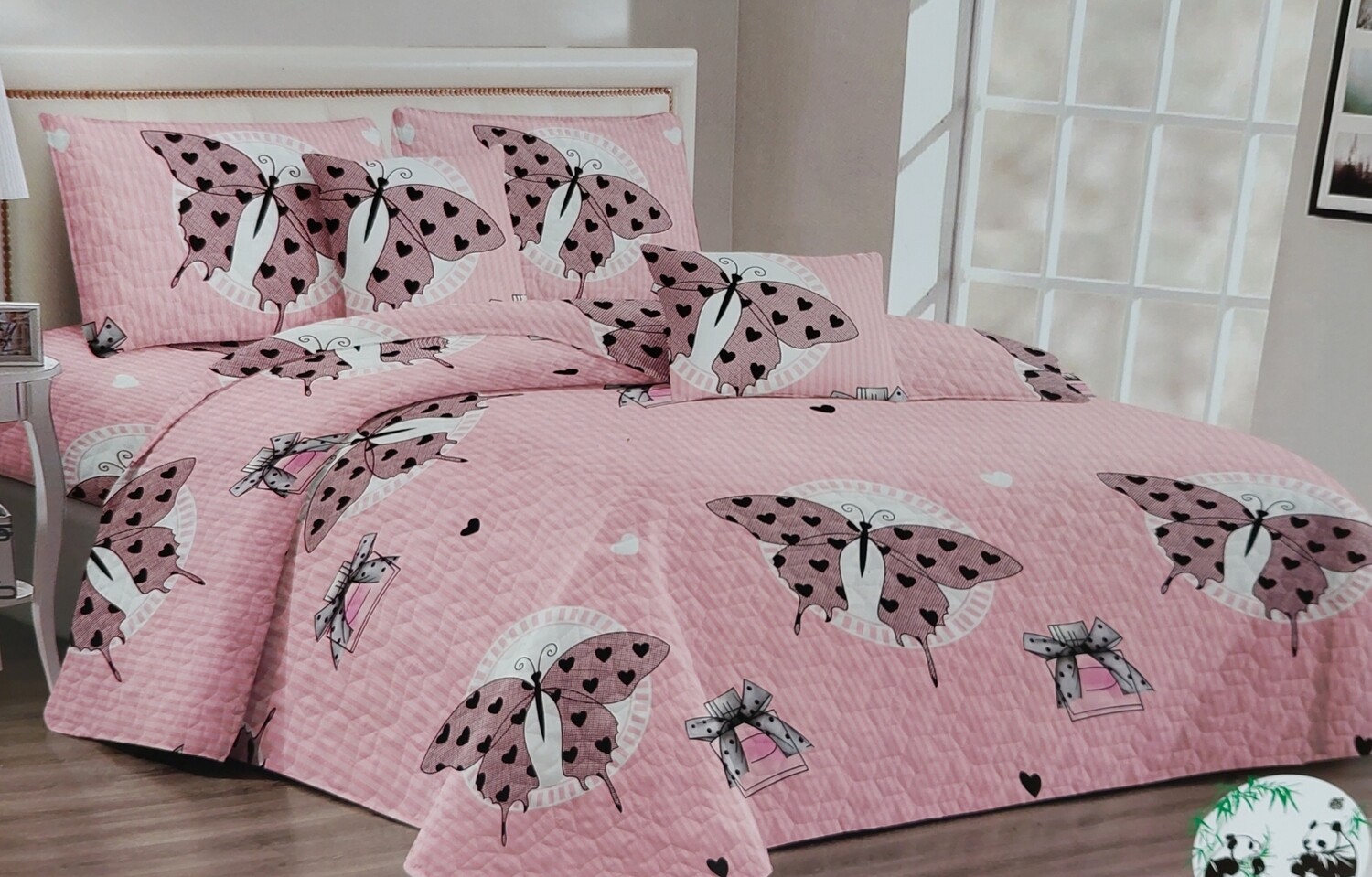 PANDA  QUILT SET- PINK BUTTERFLY