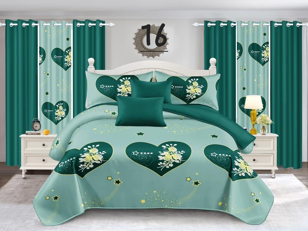 PANDA 7P QUILT SET- MINT HEART