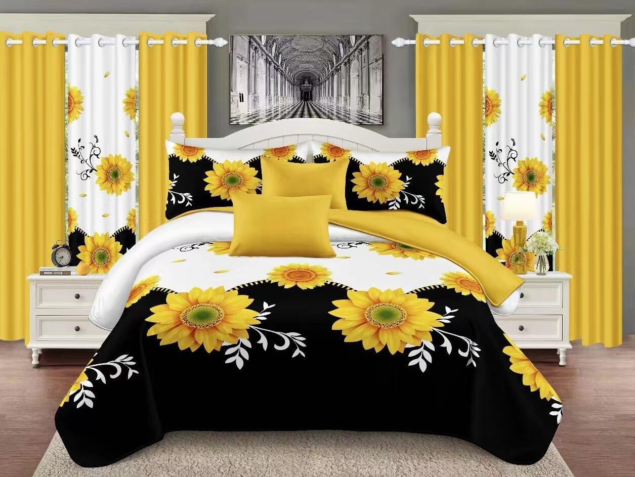 PANDA 7P QUILT SET- SUNFLOWER W/B
