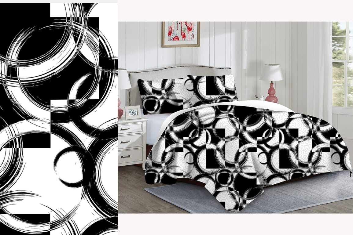 ZM QUILT SET- BLACK AND WHITE ABSTRACT
