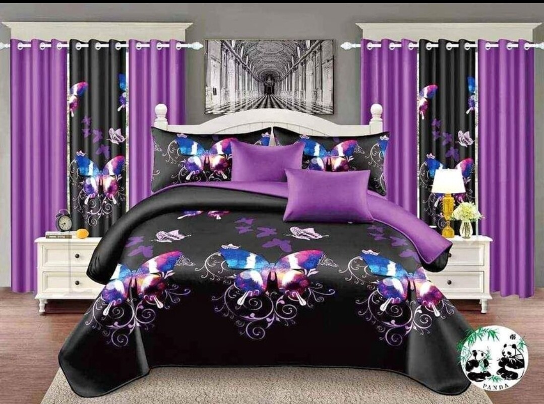 PANDA 7P QUILT SET- PURPLE BLACK BUTTERFLY