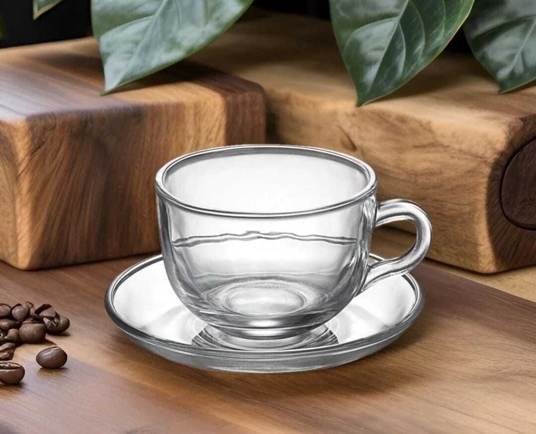 GLASS CUP AND SAUCER SET