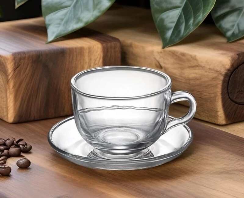 GLASS CUP AND SAUCER SET