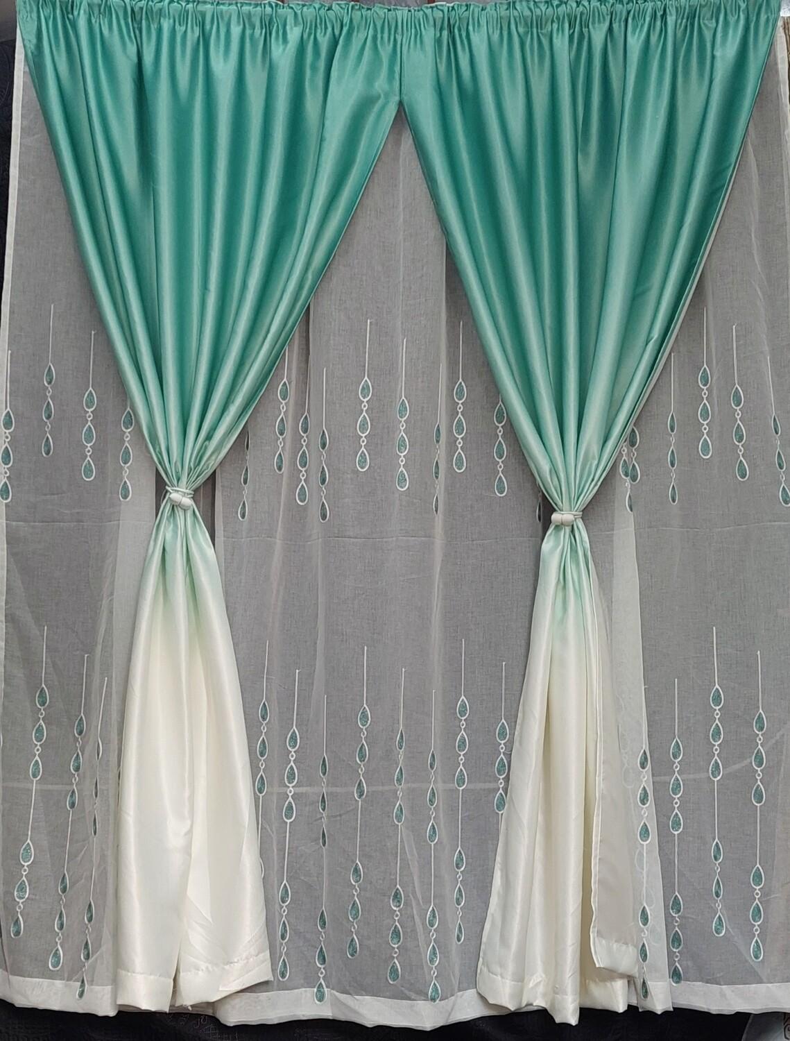 METALLIC BLOCK OUT CURTAIN SET- MINT PEARL