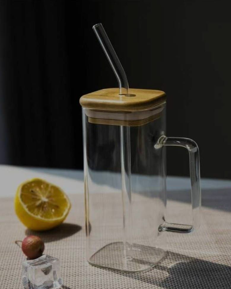 SQUARE GLASS BAMBOO CUP SET