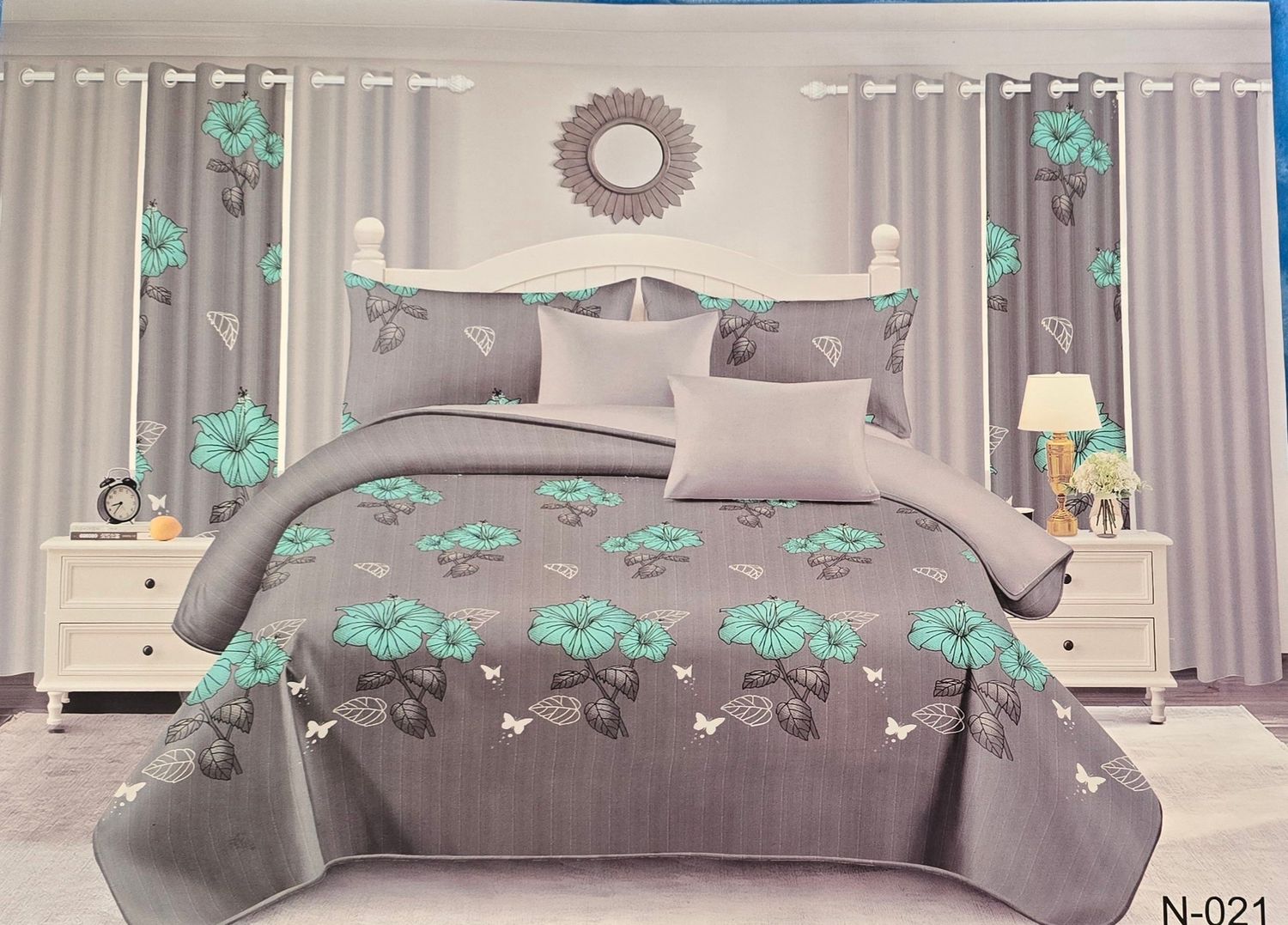 SUMMER COMFORTER- GREY FLORAL