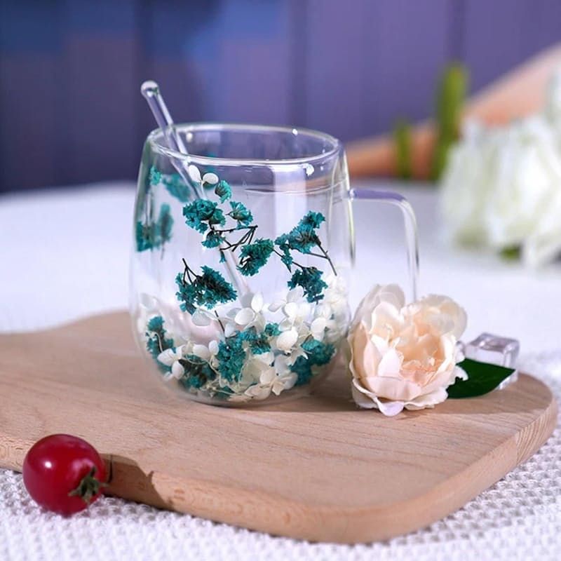 FLORAL DOUBLE WALL GLASS MUG