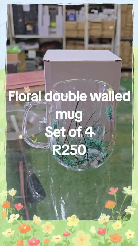 FLORAL DOUBLE WALL GLASS MUG