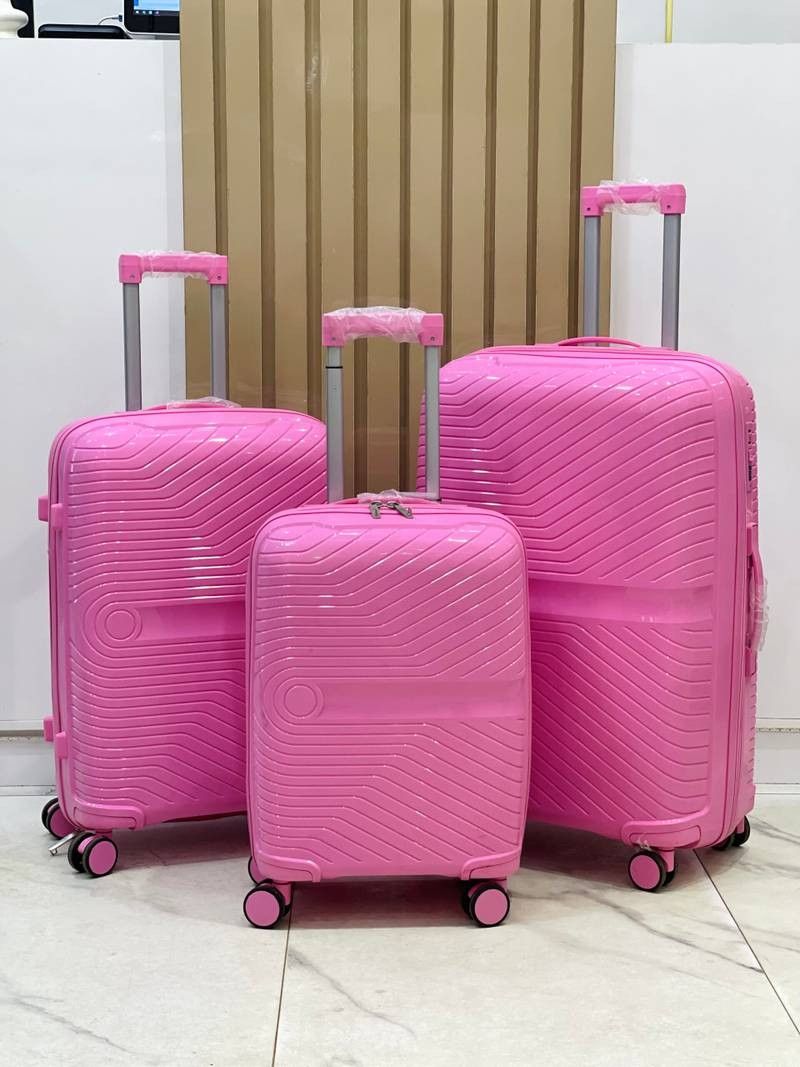 RUBBER PP LUGGAGE BAG SET- LIGHT PINK
