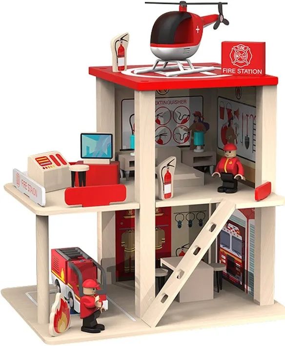 WOODEN FIRE STATION PLAY SET