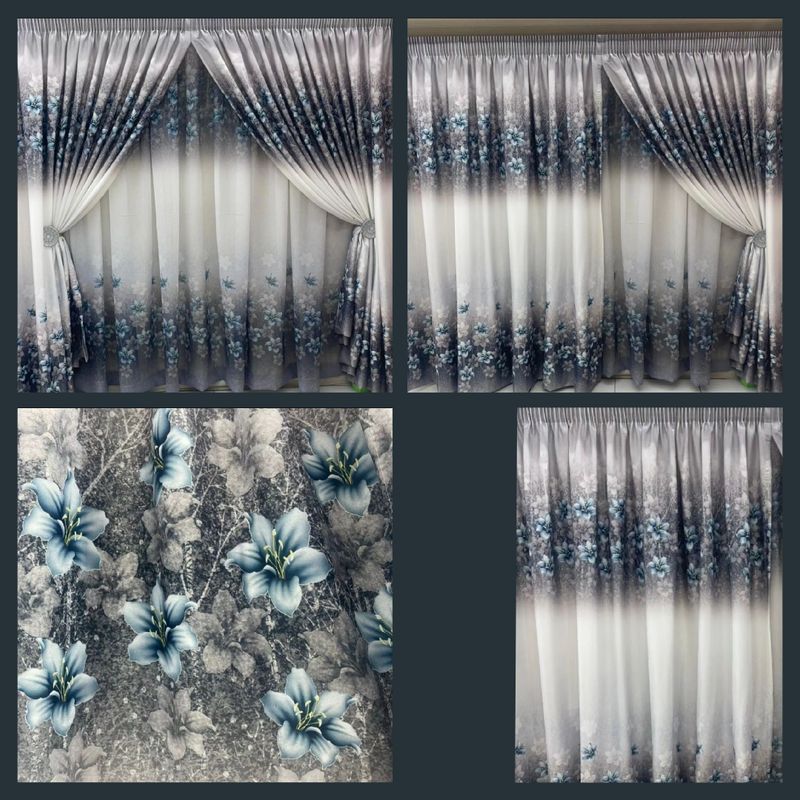 FLORAL OMBRE CURTAIN SET- GREY