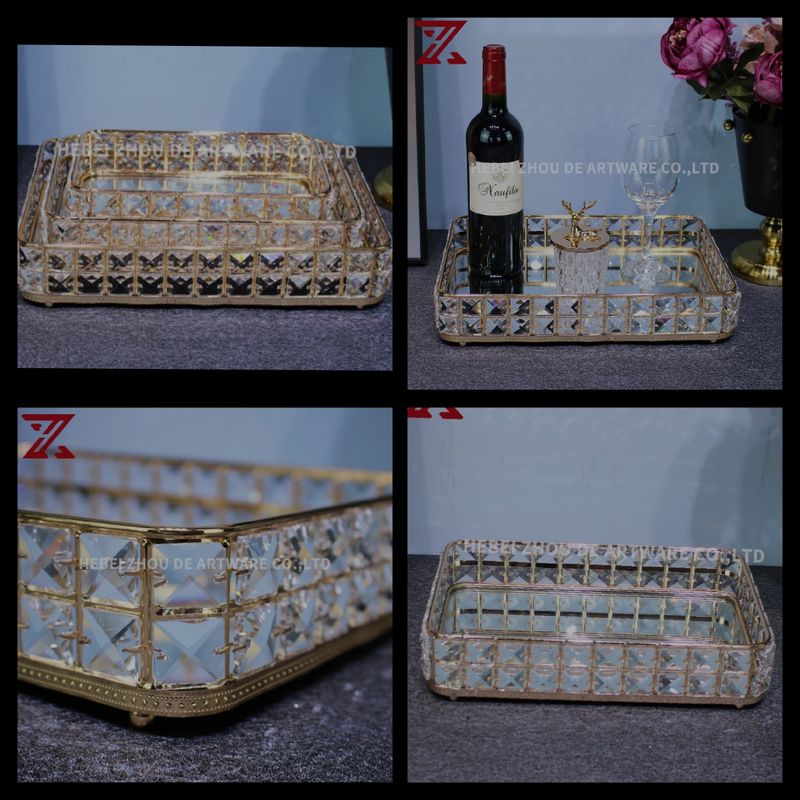 GOLD DIAMANTE MIRROR TRAY SET