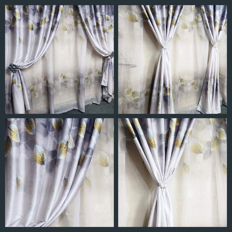 FOLLIATE CURTAIN SET- GREY