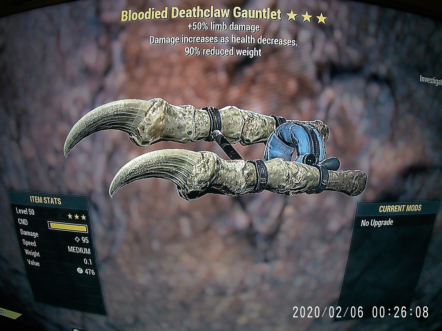 Bloodied 50/90 Deathclaw Gauntlet