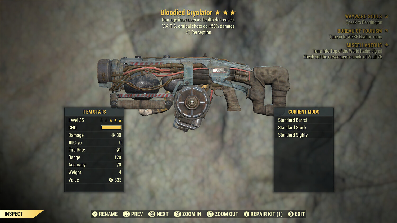 Bloodied 50/1P cryolator Lvl 35