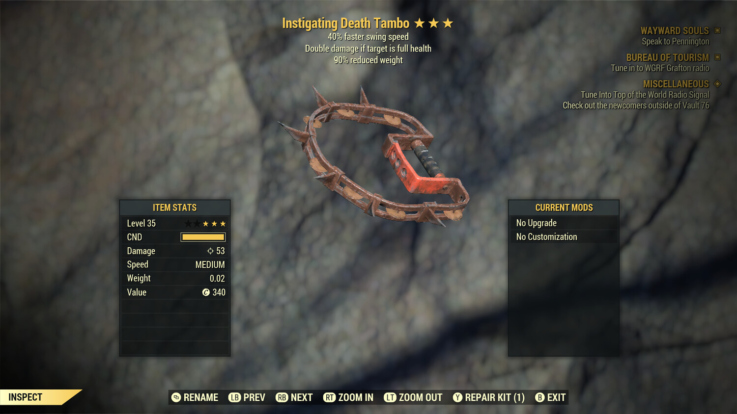 Instigating Death Tambo Lvl 35