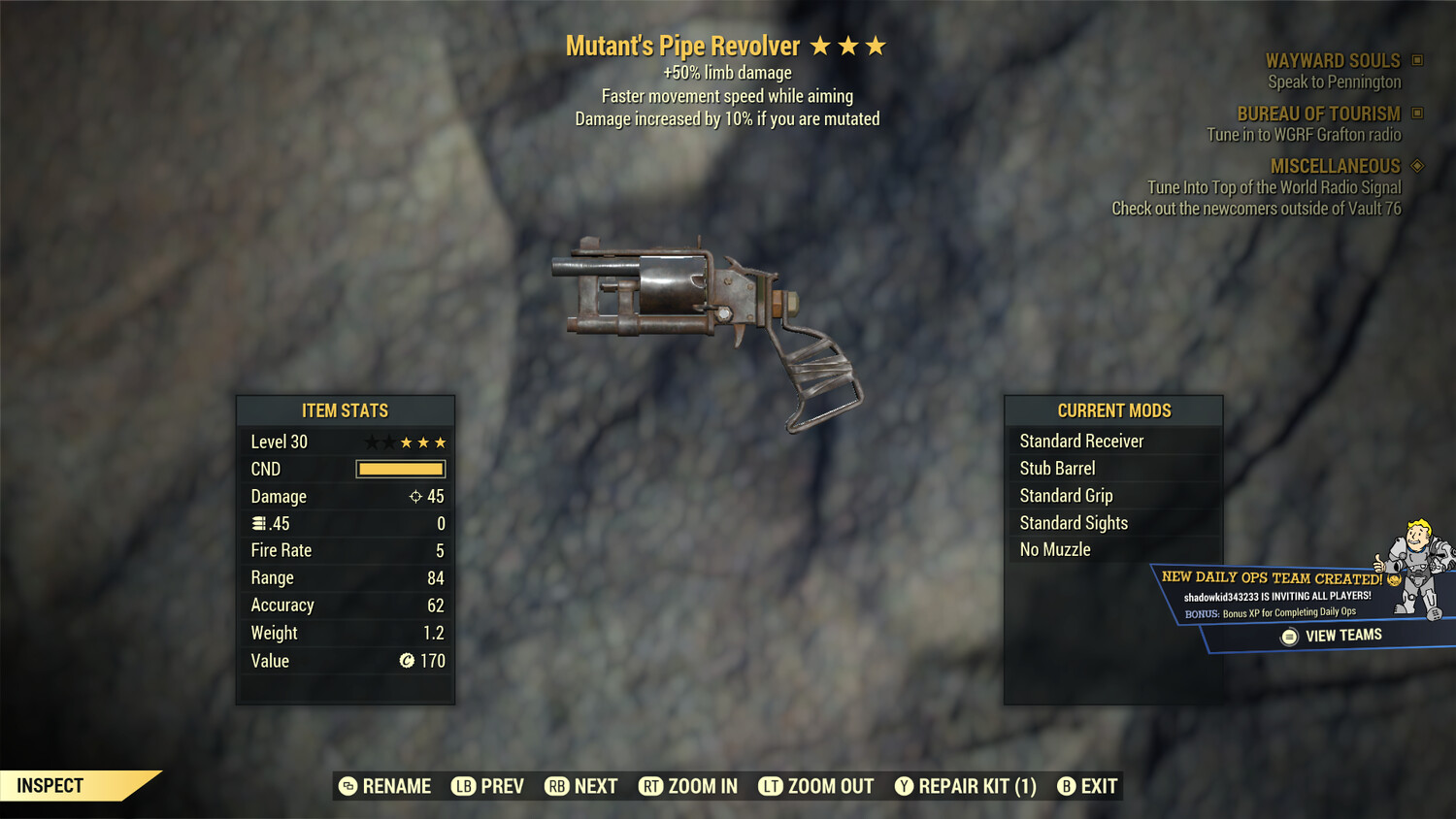 Mutant Pipe Revolver Lvl 30