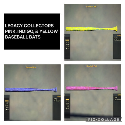COLLECTORS Indigo, Pink, Yellow COLORED BASEBALL BATS SET