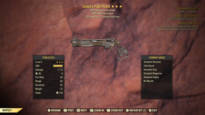 Zealots 33/25 Pipe Pistol Lvl 5