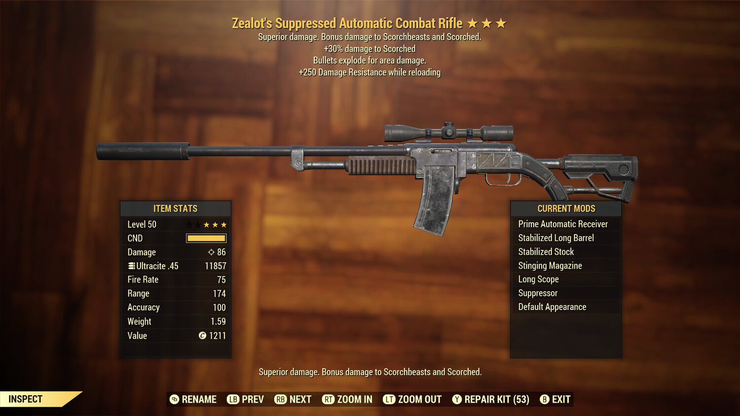 Zealots Explosive 250 Combat Rifle