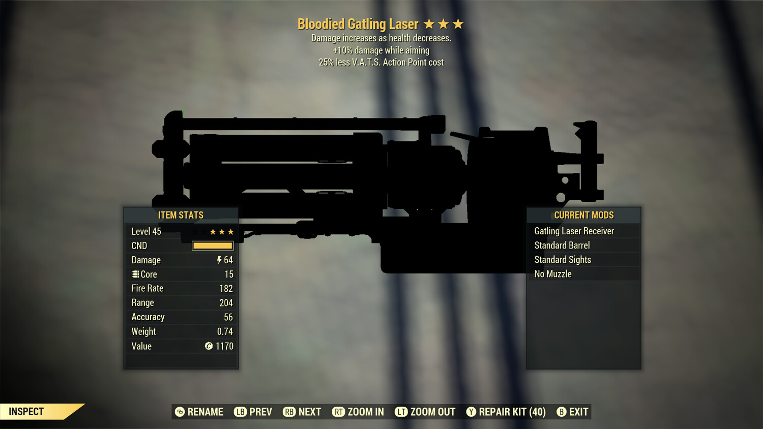 Bloodied 10/25 Gatling Laser