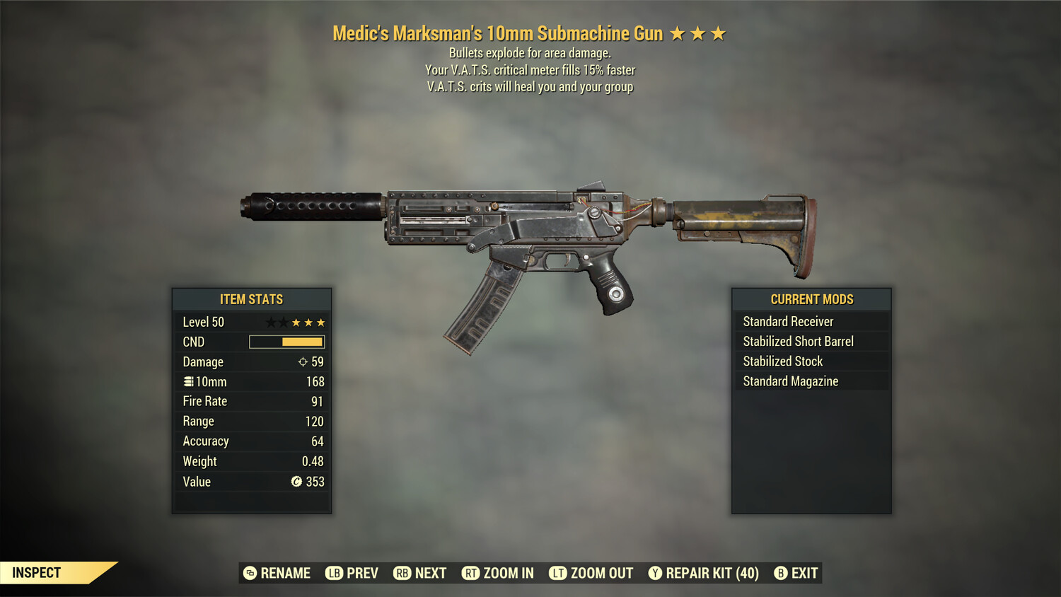 Medic Explosive 15 10mm Submachine Gun