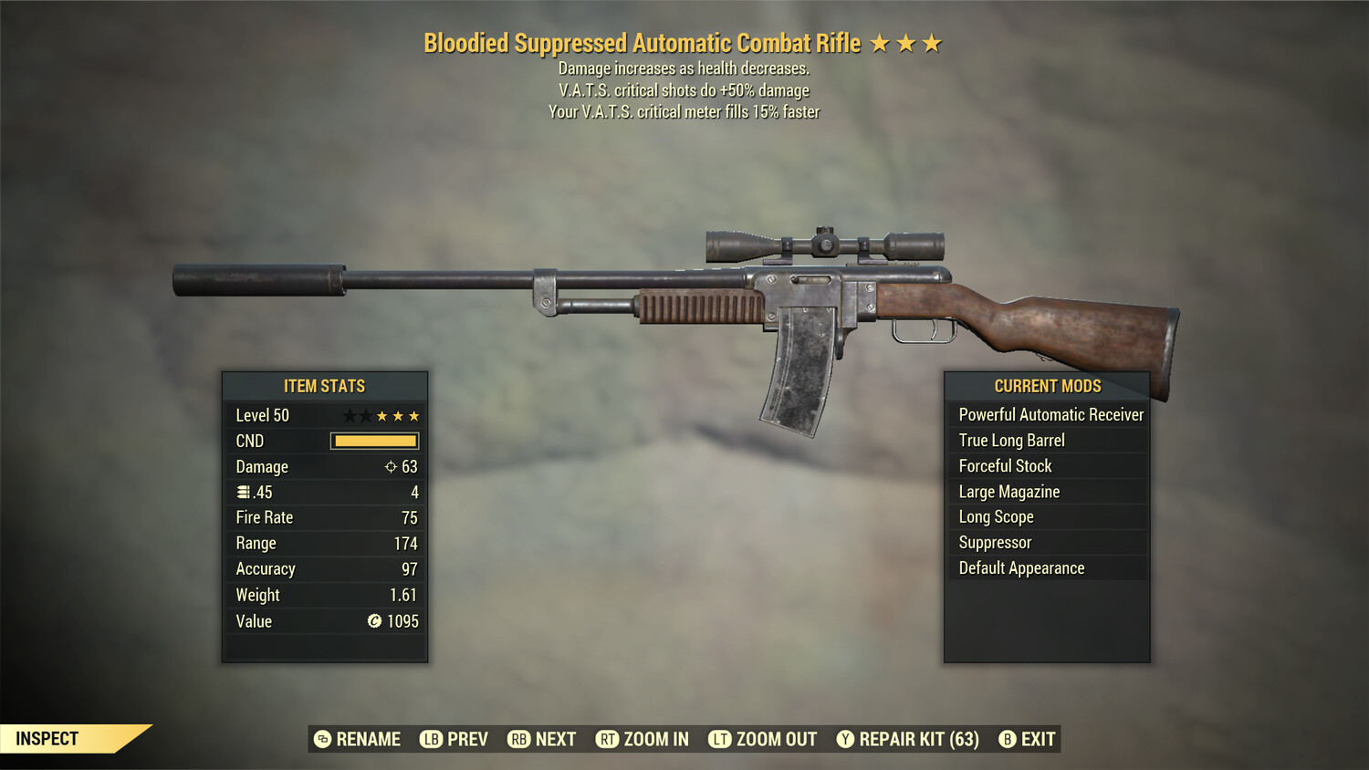 Bloodied 50/15c Combat Rifle