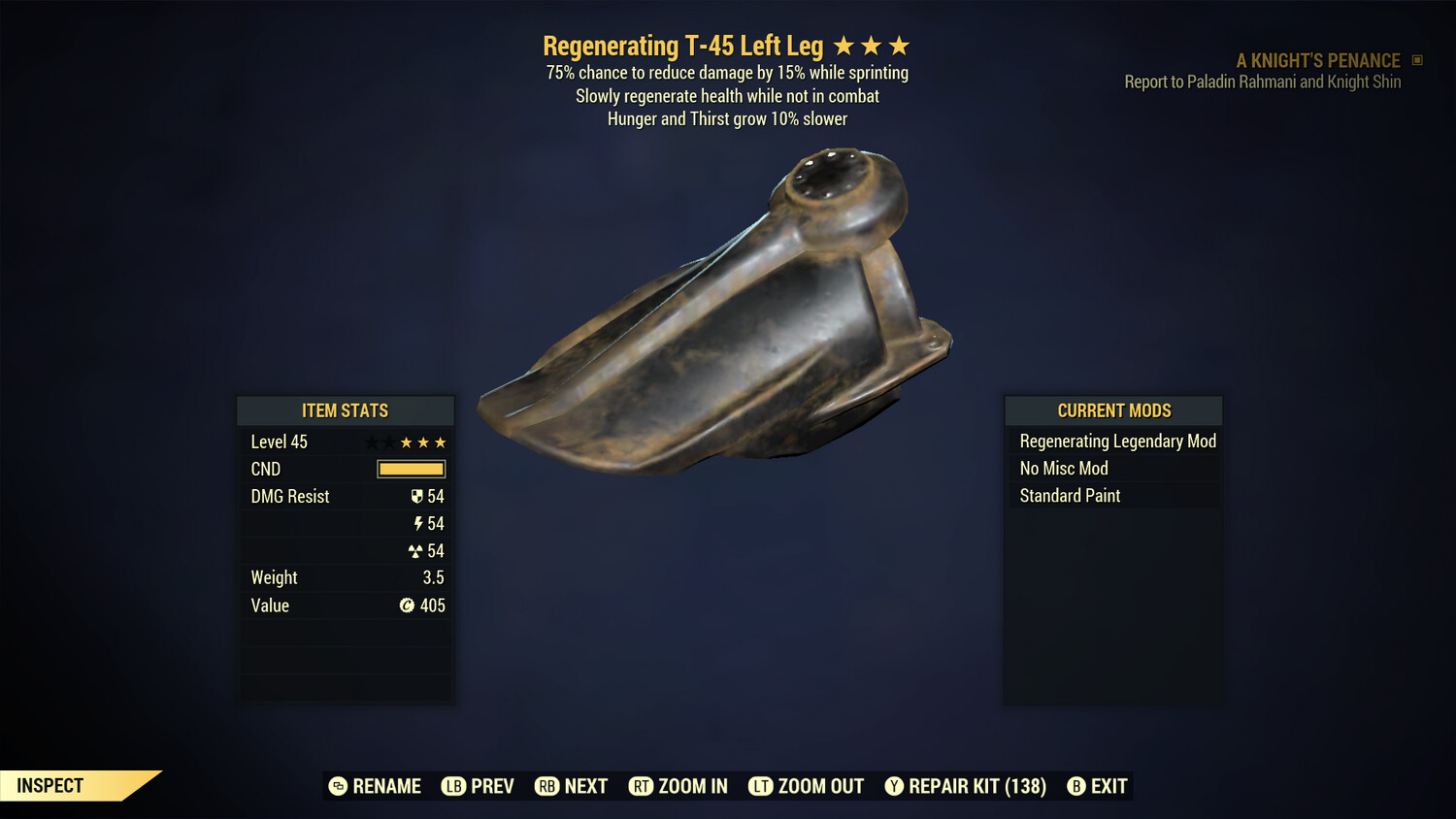 Regenerating Hunger Cavalier T45 Left Leg