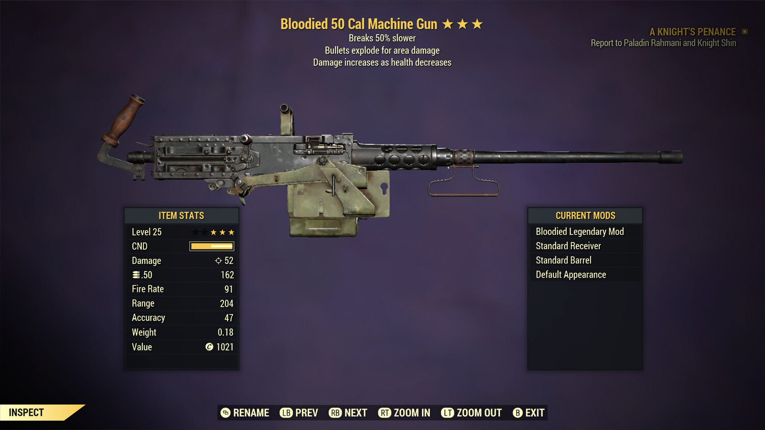 Bloodied Explosive Dur 50 Cal Machine Gun Lvl 25