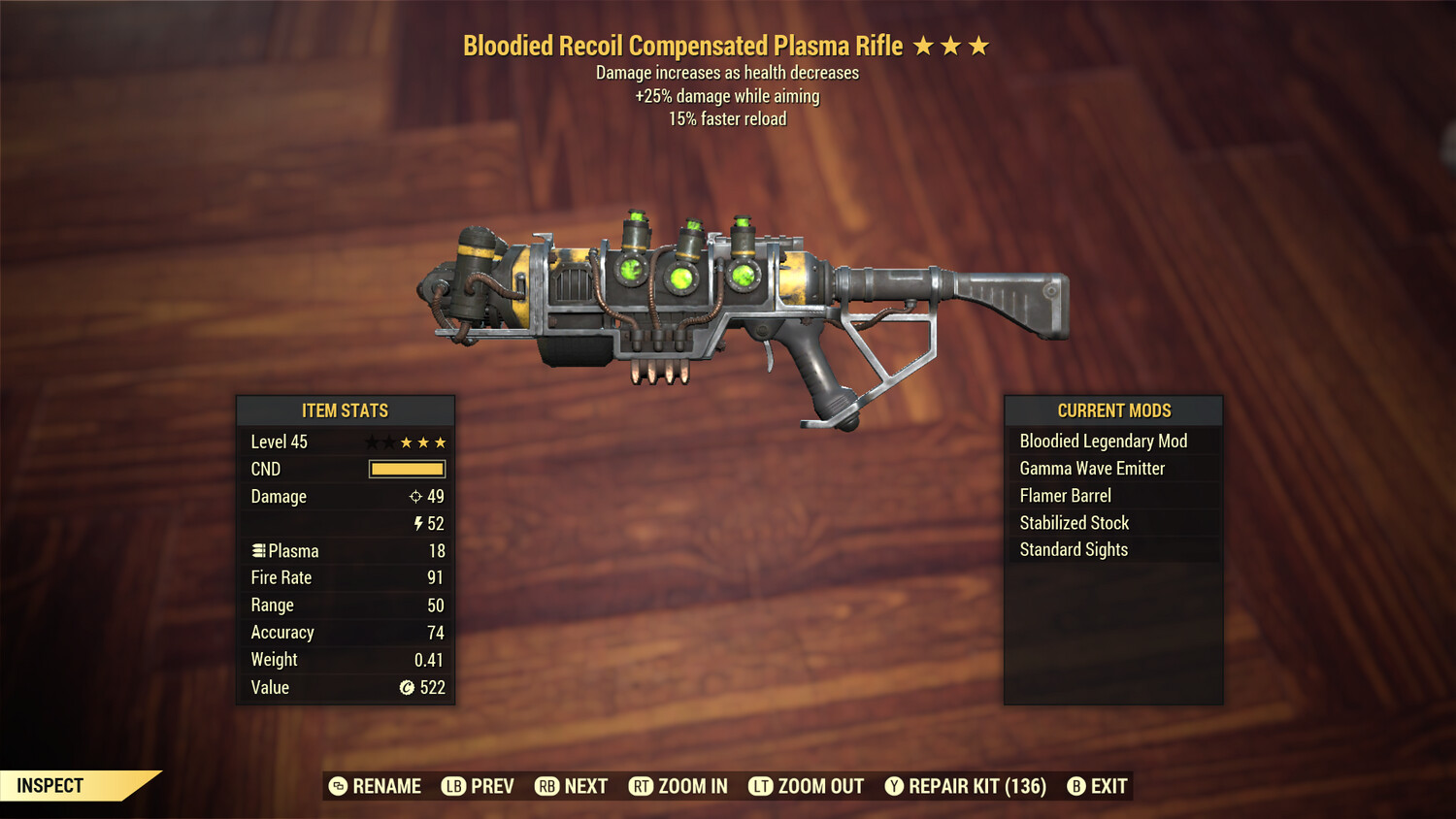 Bloodied 25/15  Plasma Rifle 