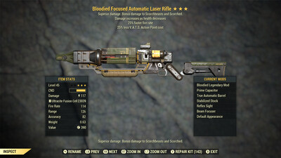 Bloodied 25/25 Non Ultracite Laser Rifle