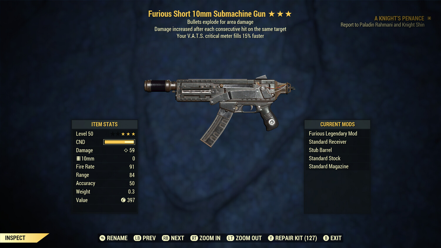 Furious Explosive 15 10mm Submachine Gun