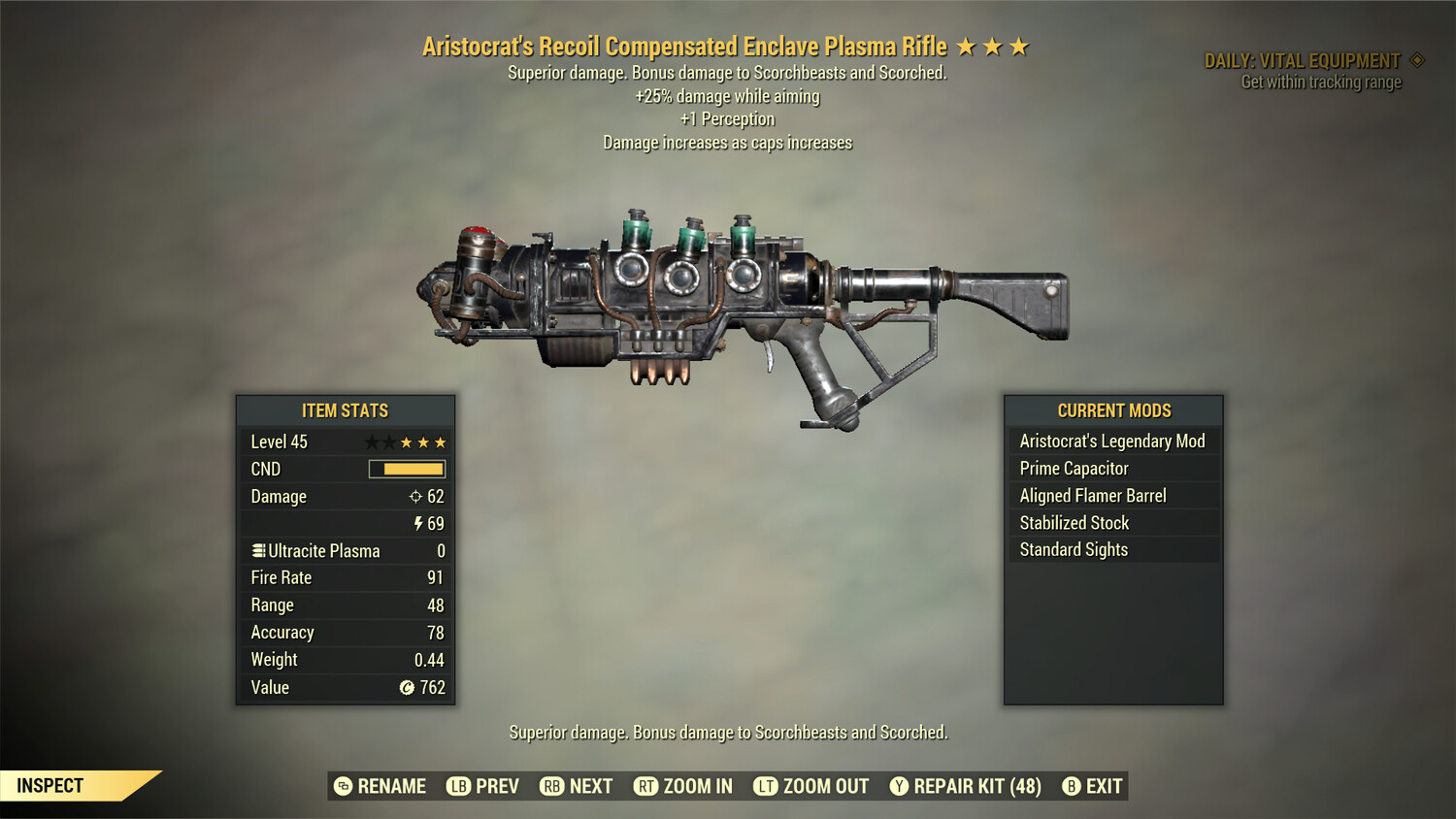 Aristocrat 25/1P Enclave Plasma Rifle (with Flamer Mod)