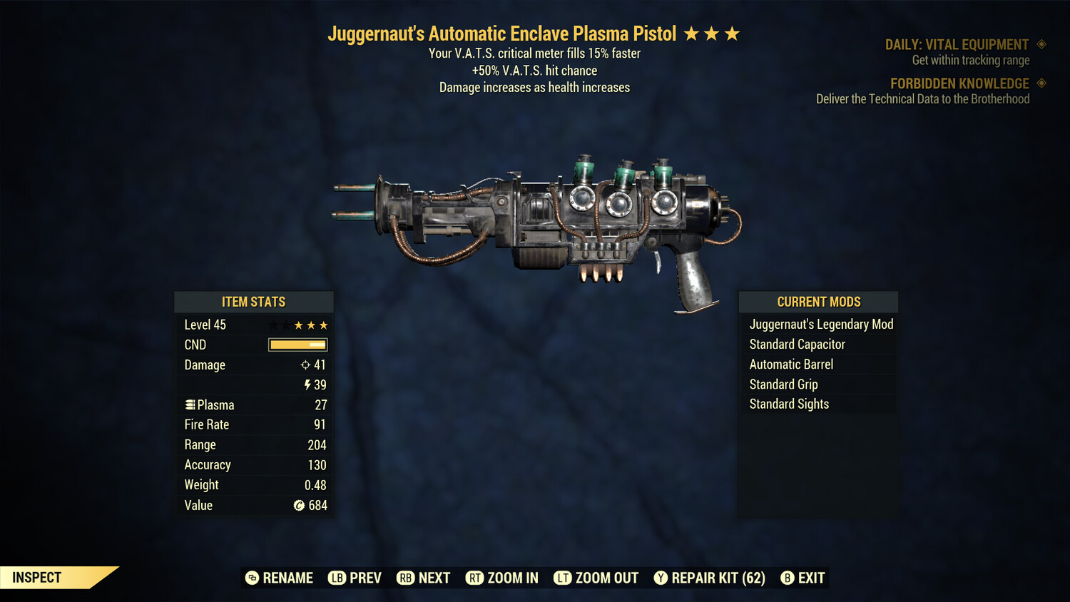 Juggernaut 50/15 Enclave Plasma Pistol