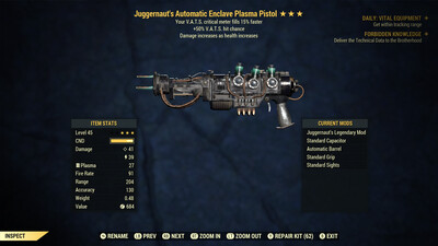 Juggernaut 50/15 Enclave Plasma Pistol