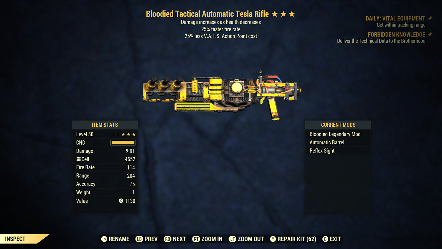 Bloodied 25/25 Tesla Rifle