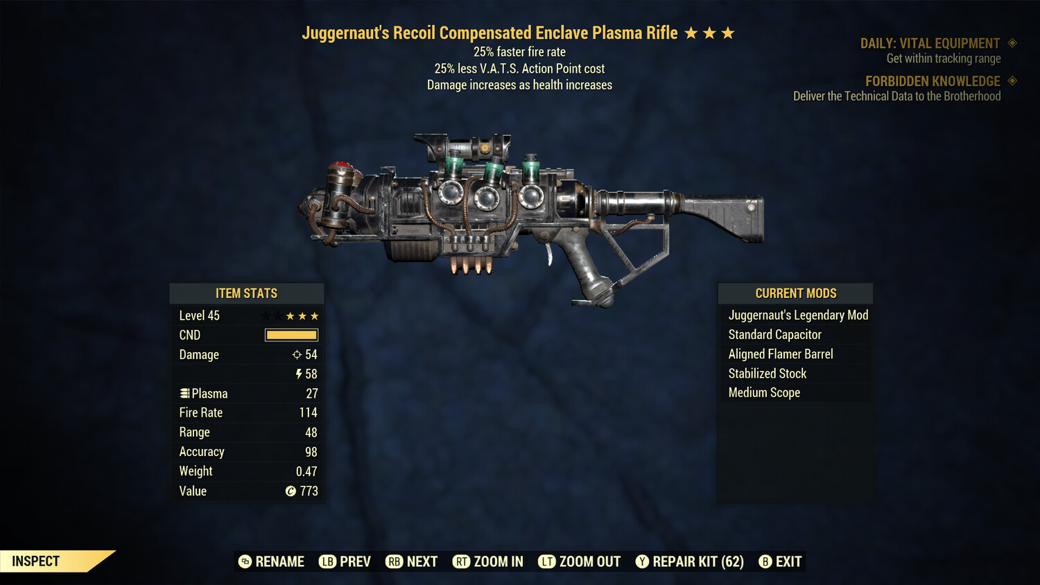 Juggernaut 25/25 Enclave Plasma Rifle With Flamer Barrel