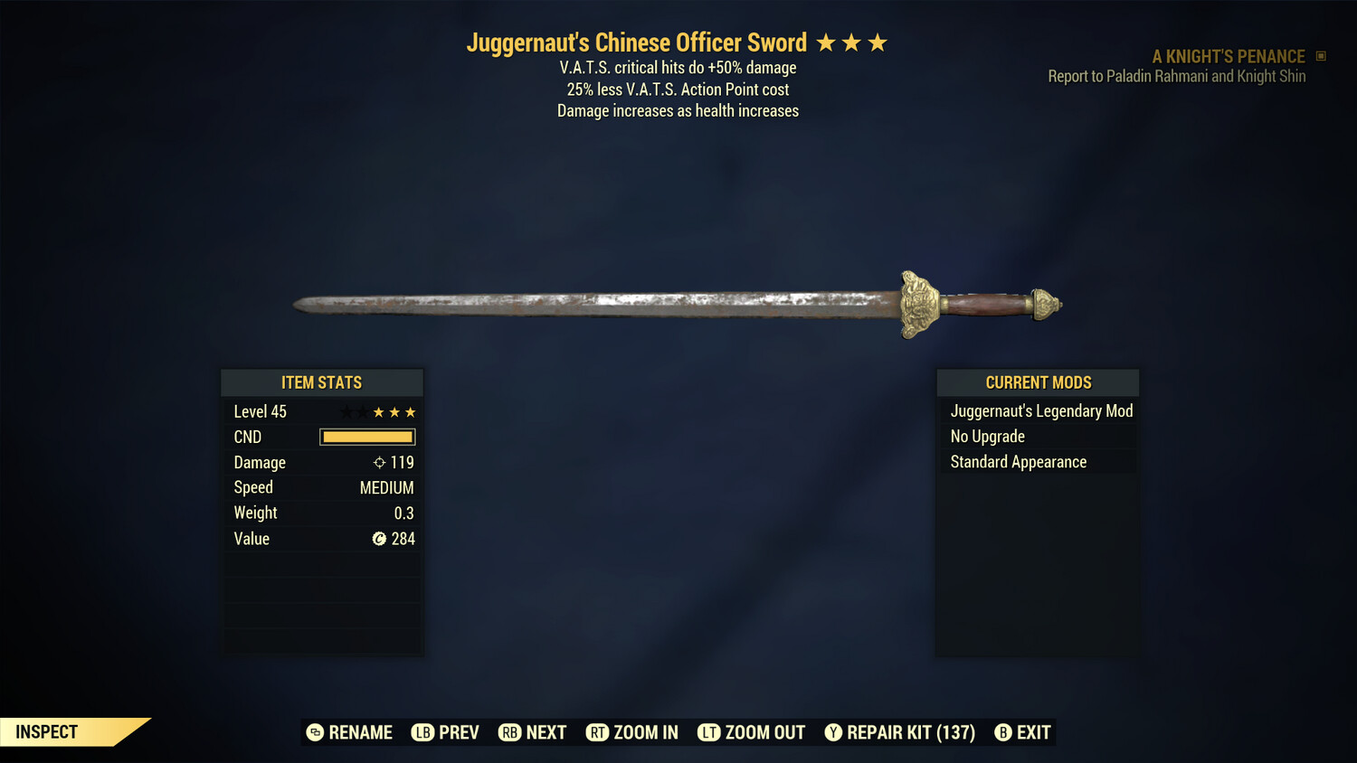 Juggernaut 50/25 Officer Sword