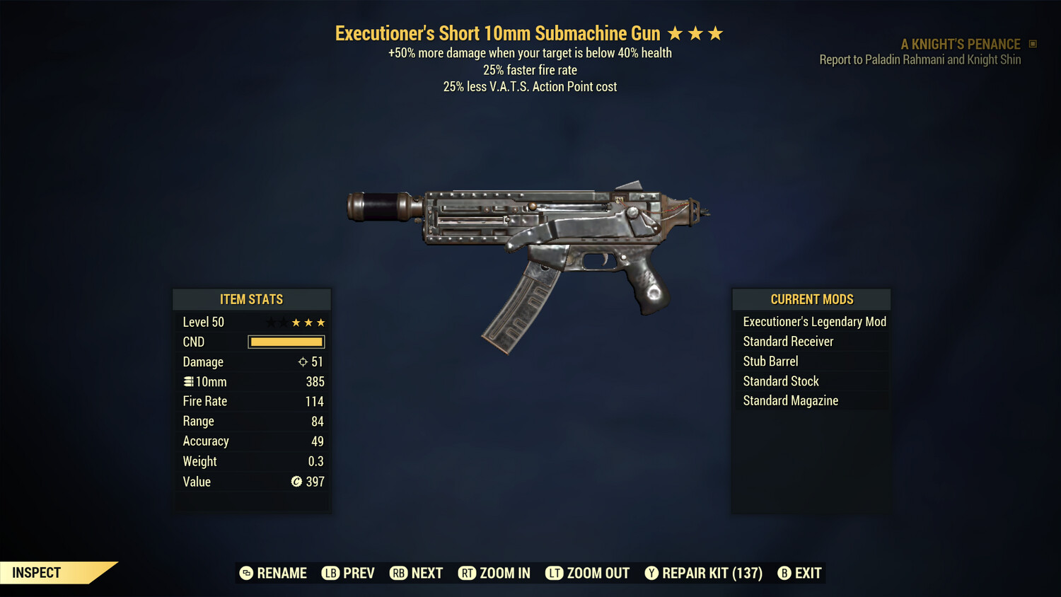 Executioners 25/25 10mm Submachine Gun